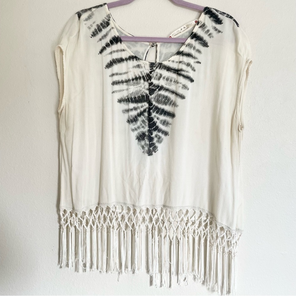 Chelsea & Violet Boho Fringe Ivory Top